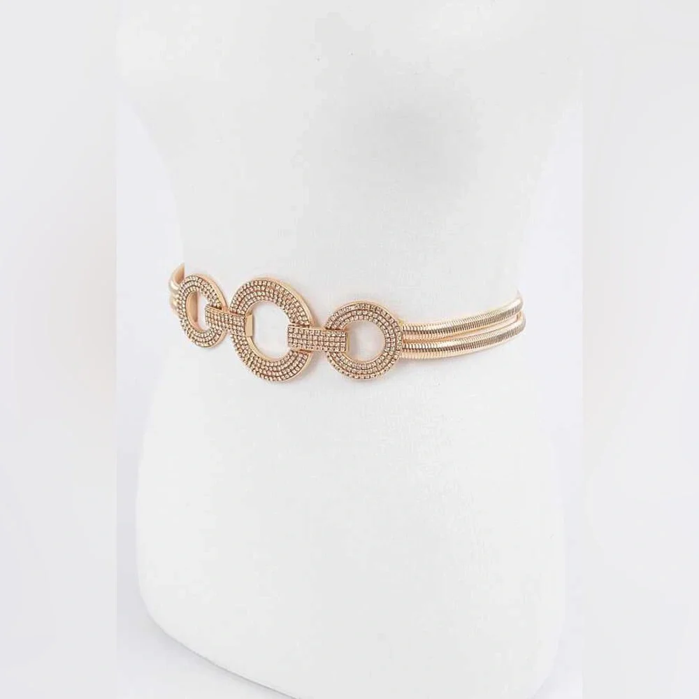 Gold Rhinestone Accented Stretch Statement Belt